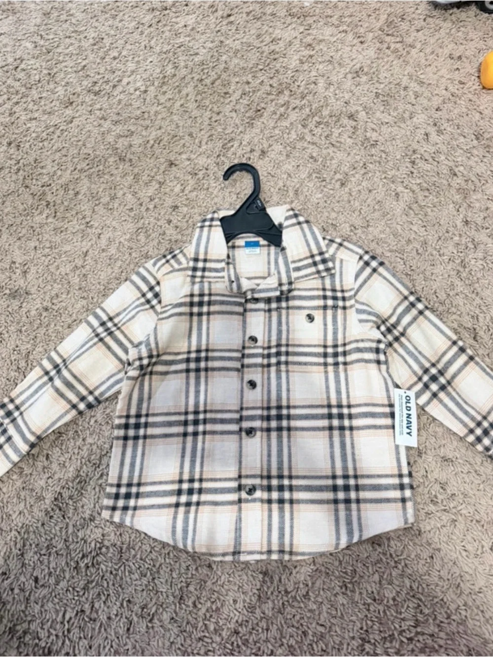 Old Navy Beige and Black Plaid Button-Up Shirt for Kids